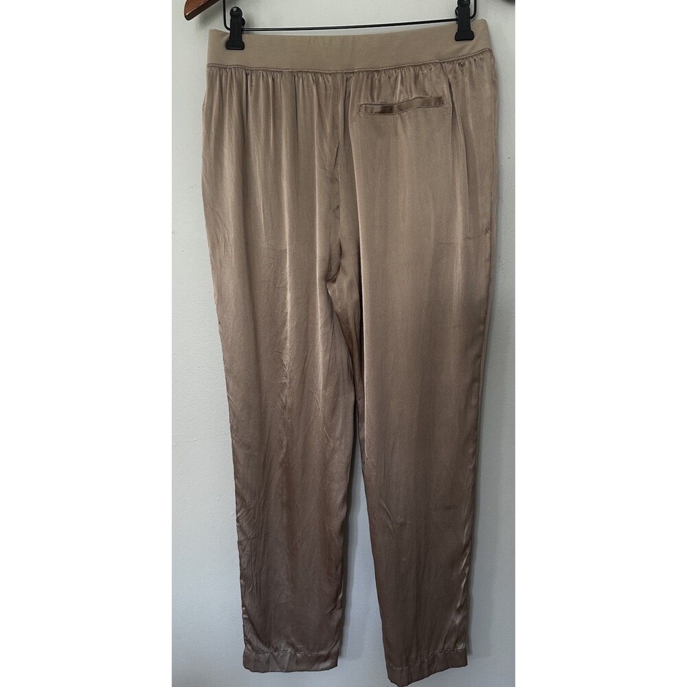 ATM Women's Beige Silk Pleated Ankle Pants Lightweight Tapered Casual - Picture 4 of 5